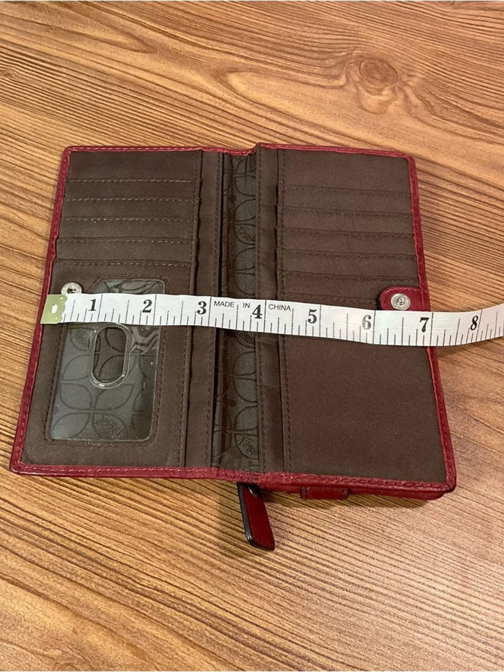 Fossil Red Leather Long Wallet Organizer Multi Card ID Window Snap Closure